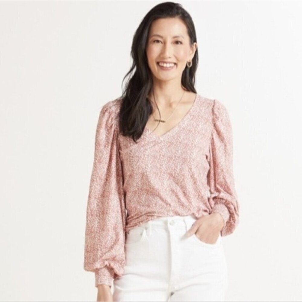 Nation LTD Tabitha Full Sleeve V-neck Pink Animal Print Cottagecore Size Small